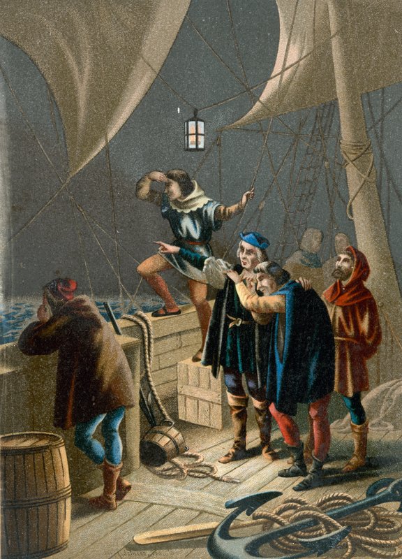 Columbus ziet een licht dat de nabijheid van land aangeeft door Ramon Puiggari