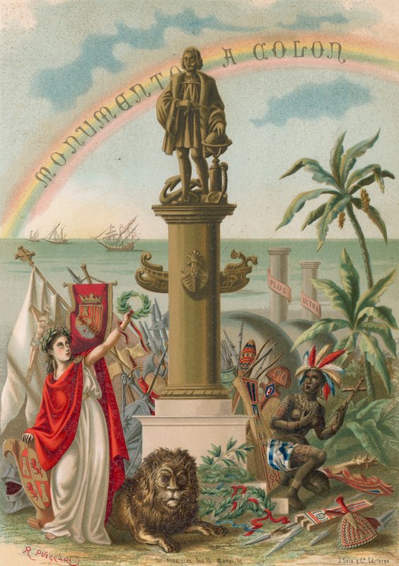 Frontispice van boek over Columbus door Ramon Puiggari