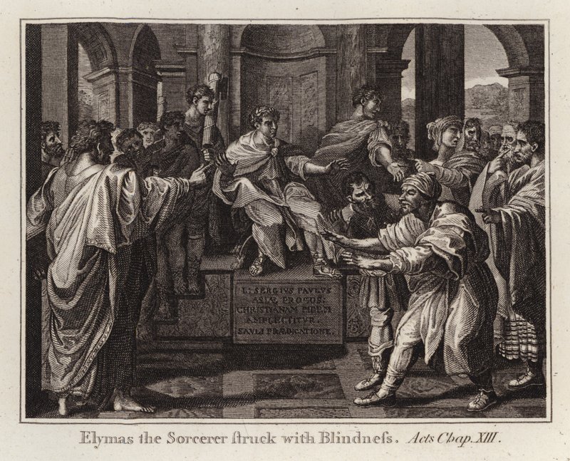 Raphael karton: Elymas de Tovenaar met Blindheid geslagen, Handelingen, Hoofdstuk XIII door after Raphael