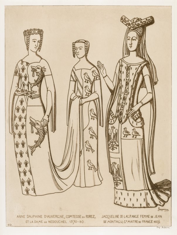 Anne Dauphine, Gravin van Forez en de dame van Nedouchel, 1370-80. Jacqueline de Lagrange, vrouw van Jean de Montagu, meester van Frankrijk, 1409. door Raphael Jacquemin