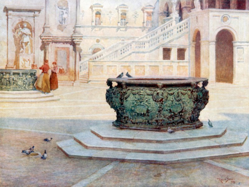 Binnenplaats van Palazzo Ducale (kleurenlitho) door Reginald Barratt