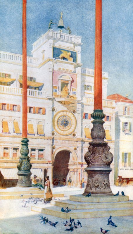 De klokkentoren (kleurenlitho) door Reginald Barratt