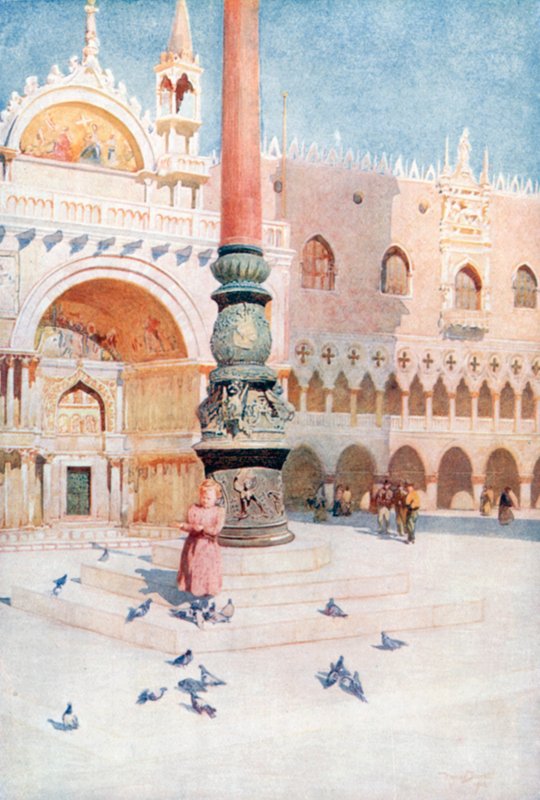 De schaduw van de Campanile (kleurenlitho) door Reginald Barratt