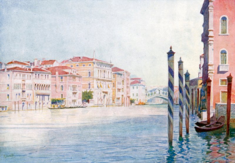 Uitzicht op Canal Grande vanaf San Angelo (kleurenlitho) door Reginald Barratt
