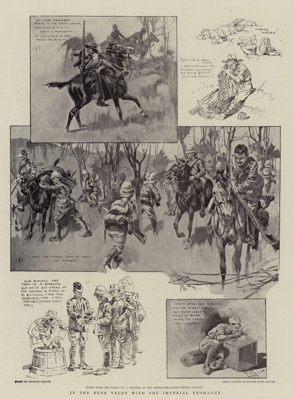 In de Bush Veldt met de keizerlijke Yeomanry (litho) door Reginald Thomas Cleaver
