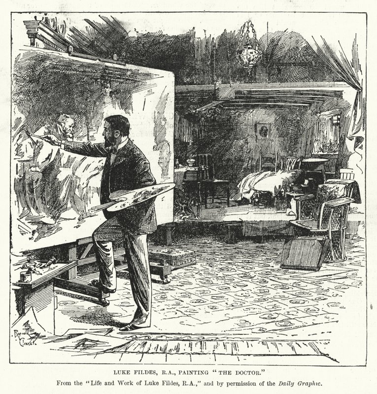 Luke Fildes, RA, schilderij The Doctor (litho) door Reginald Thomas Cleaver