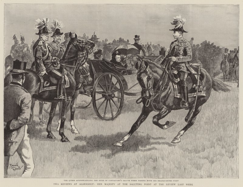 Koningin Victoria op de salueerplaats bij de revue vorige week (gravure) door Reginald Thomas Cleaver