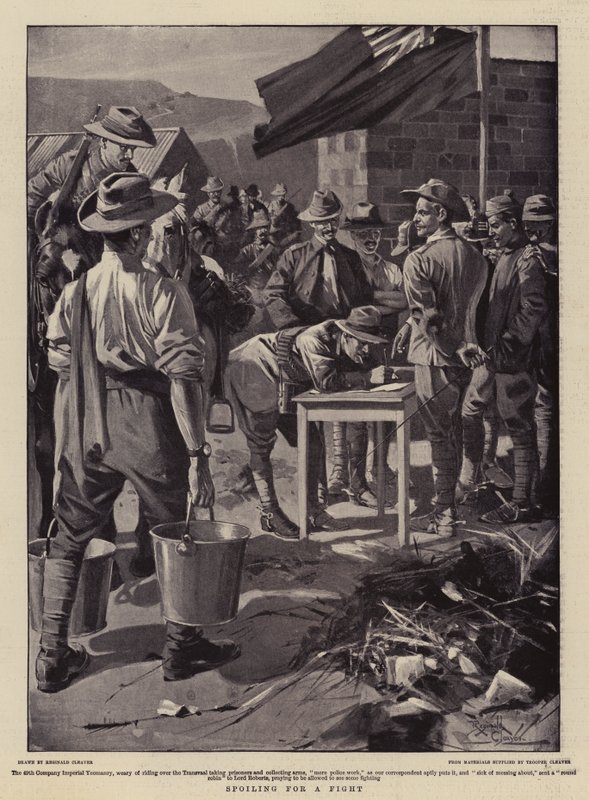 Smullen van een gevecht (litho) door Reginald Thomas Cleaver