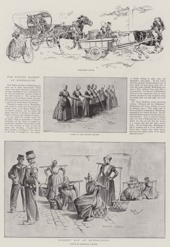De botermarkt in Middelburg (litho) door Reginald Thomas Cleaver