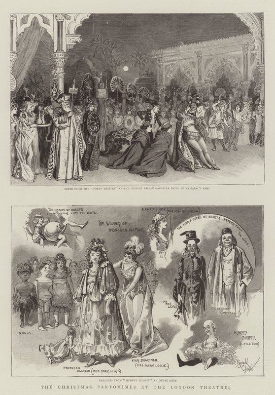 De kerstvoorstellingen in de Londense theaters (gravure) door Reginald Thomas Cleaver