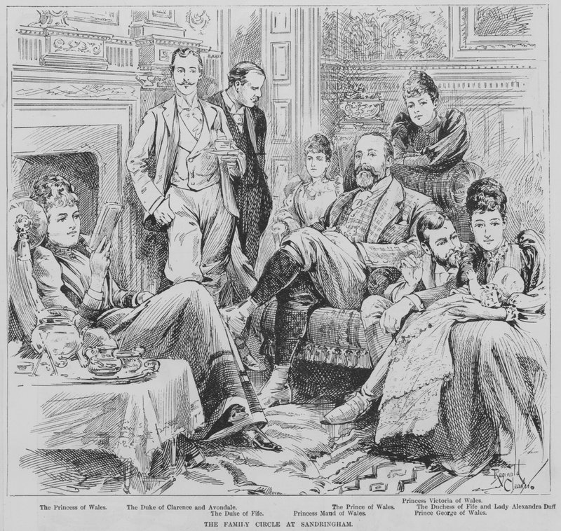 De prins en prinses van Wales en hun familieleden in Sandringham, Norfolk door Reginald Thomas Cleaver