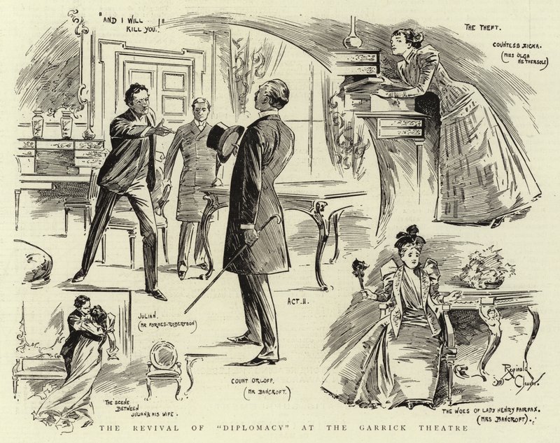 De heropleving van "Diplomacy" in het Garrick Theatre (litho) door Reginald Thomas Cleaver