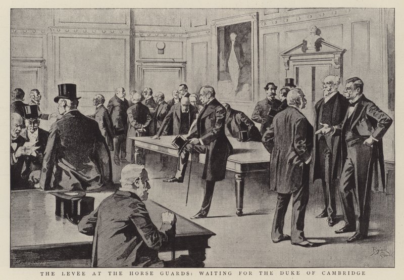 De dijk bij de Horse Guards, wachtend op de hertog van Cambridge (litho) door Reginald Thomas Cleaver