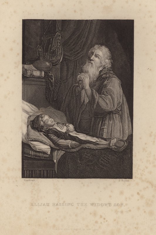 Elia wekt de zoon van de weduwe op door Rembrandt van Rijn