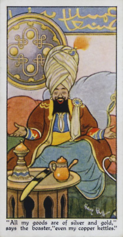 "Al mijn goederen zijn van zilver en goud," zegt de opschepper, "zelfs mijn koperen ketels" door René Bull