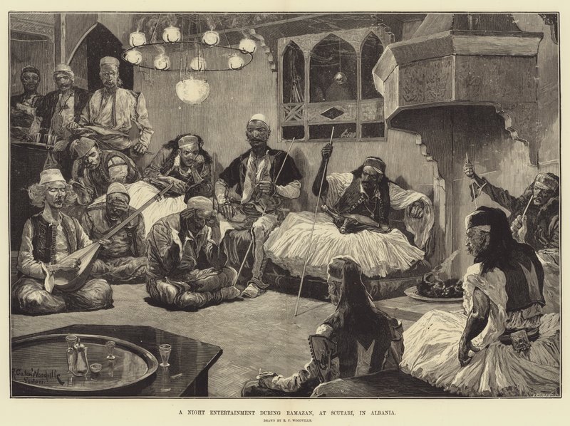 Een nachtelijk vermaak tijdens de Ramadan, in Scutari, in Albanië door Richard Caton Woodville junior