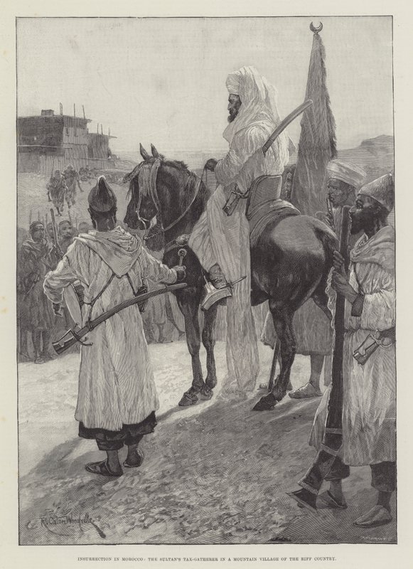 Opstand in Marokko, de belastinginner van de sultan in een bergdorp van het Riff-gebergte door Richard Caton Woodville junior