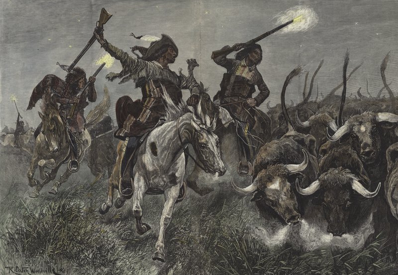 Noord-Amerikaanse Indianen drijven vee naar een ranch door Richard Caton Woodville junior