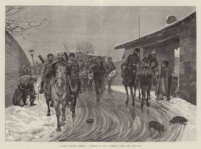 Russische Soldaten die een Turks Dorp Binnenkomen, een Schets tijdens de Laatste Oorlog door Richard Caton Woodville junior