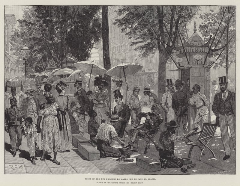 Scène in de Rua Primiero do Marzo, Rio de Janeiro, Brazilië door Richard Caton Woodville junior