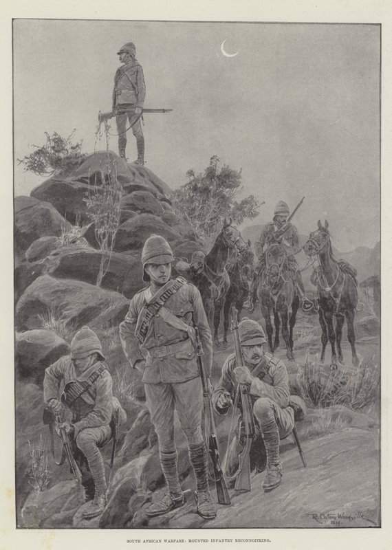 Zuid-Afrikaanse Oorlogvoering, Verkenning door de Gemotoriseerde Infanterie door Richard Caton Woodville junior