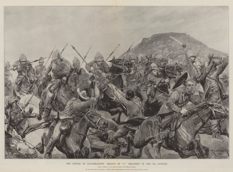 De Slag bij Elandslaagte, Aanval van Eskadron C van de 5e Lancers door Richard Caton Woodville junior