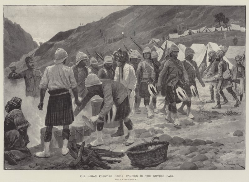 De opstand aan de Indiase grens, kamperen in de Khyberpas door Richard Caton Woodville junior