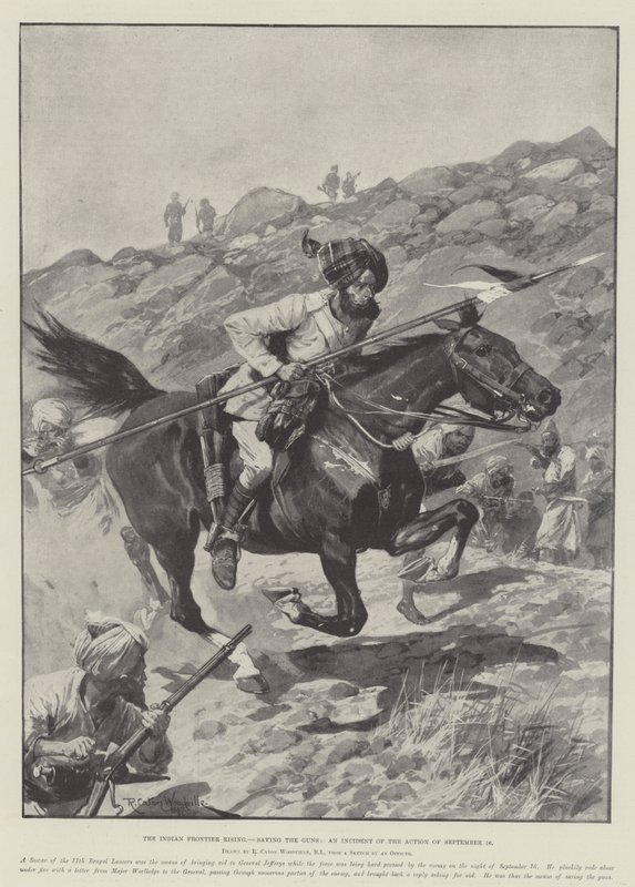 De opstand aan de Indiase grens, het redden van de kanonnen, een incident van de actie van 16 september door Richard Caton Woodville junior