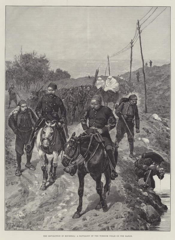 De Revolutie in Roemelië, een Bataljon van de Turkse Nizam op Mars door Richard Caton Woodville junior