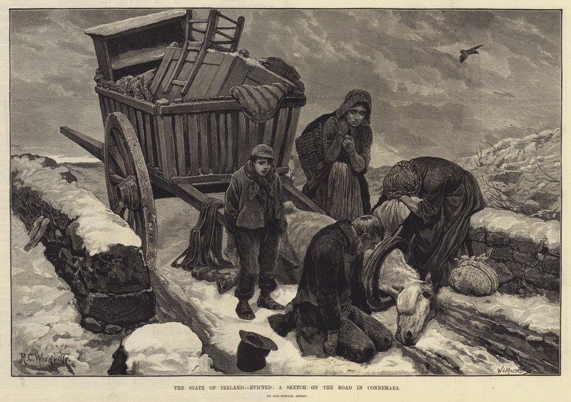 De staat van Ierland, uitgezet, een schets op de weg in Connemara door Richard Caton Woodville junior