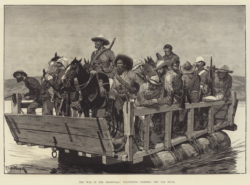 De oorlog in de Transvaal, vrijwilligers steken de Val-rivier over door Richard Caton Woodville junior