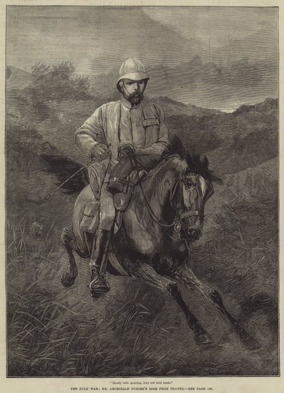 De Zoeloe Oorlog, de Rit van Mr. Archibald Forbes van Ulundi door Richard Caton Woodville junior