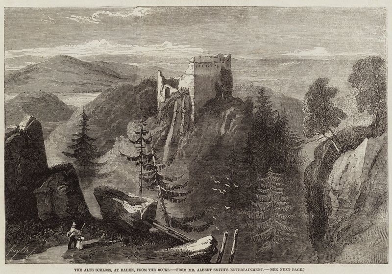 Het Alte Schloss, in Baden, vanaf de rotsen door Richard Principal Leitch
