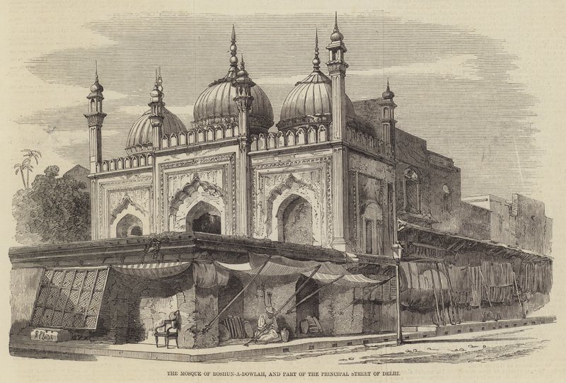 De Moskee van Roshun-a-Dowlah, en een deel van de Hoofdstraat van Delhi door Richard Principal Leitch