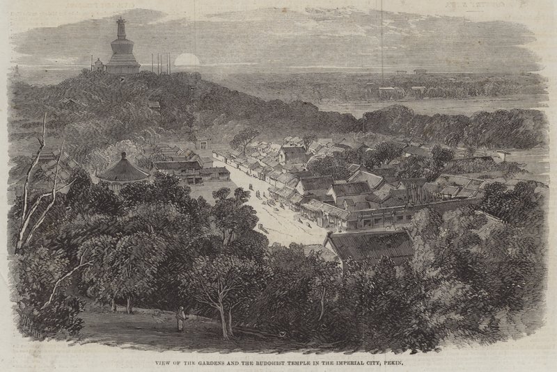 Uitzicht op de Tuinen en de Boeddhistische Tempel in de Keizerlijke Stad, Peking door Richard Principal Leitch