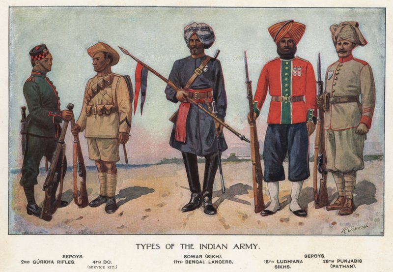 Soldaten van het Indiase leger (kleur litho) door Richard (after) Simkin