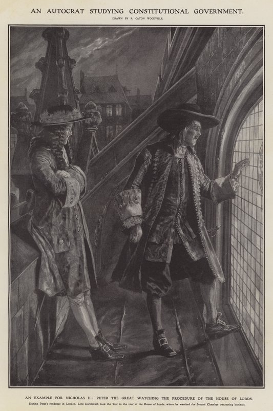 Een autocraat die constitutionele regering bestudeert (litho) door Richard Caton II (after) Woodville