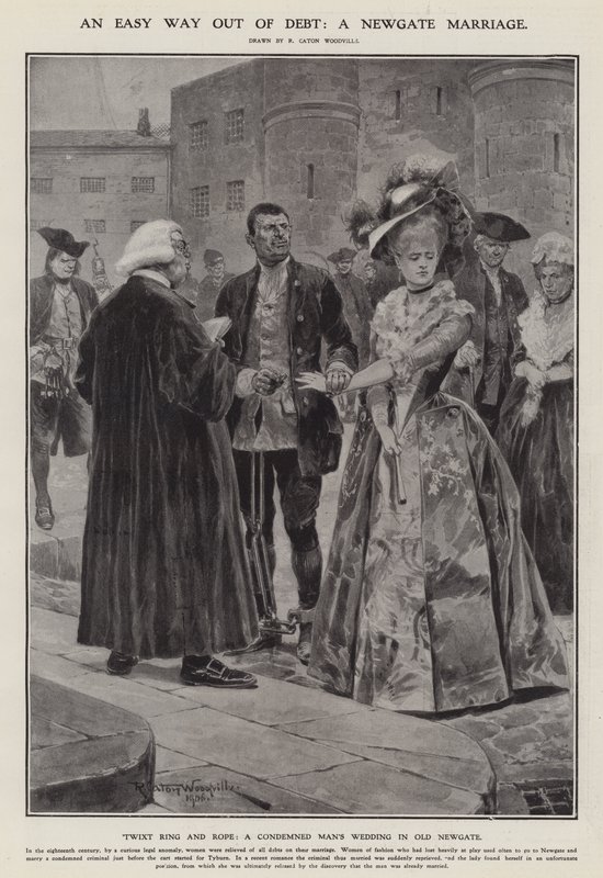Een gemakkelijke manier om uit de schulden te komen: een Newgate-huwelijk (litho) door Richard Caton II (after) Woodville