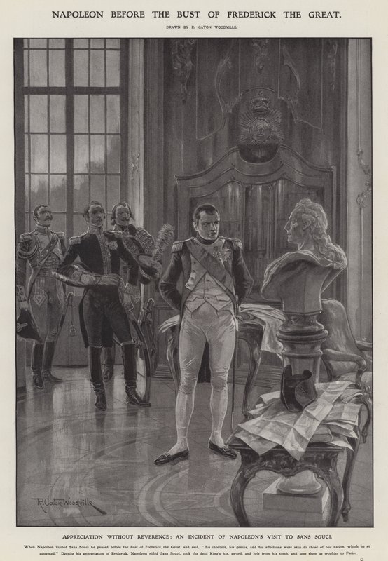 Napoleon voor de buste van Frederik de Grote door Richard Caton II (after) Woodville