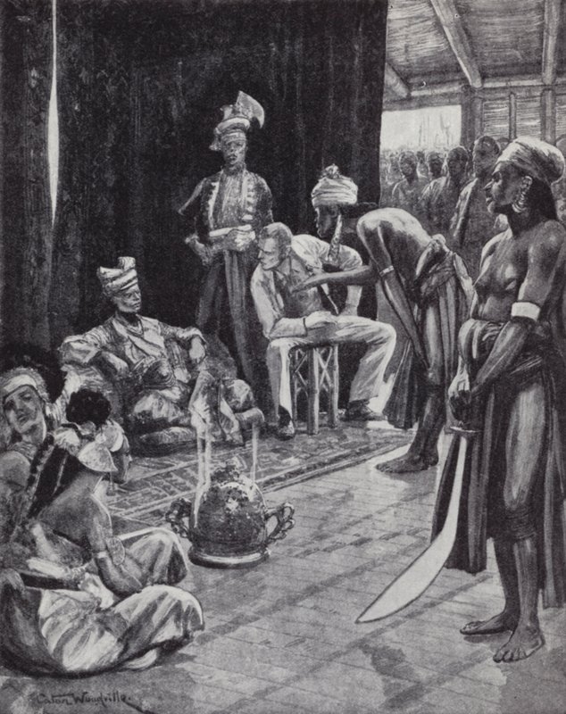 Sir James Brooke onderhandelt over een verdrag met de Sultan van Brunei voor het vestigen van een Britse kolonie op Borneo door Richard Caton II (after) Woodville