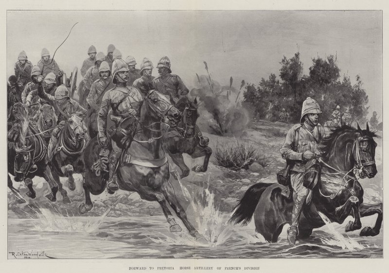 Voorwaarts naar Pretoria, Paardenartillerie van de Divisie van French door Richard Caton Woodville junior