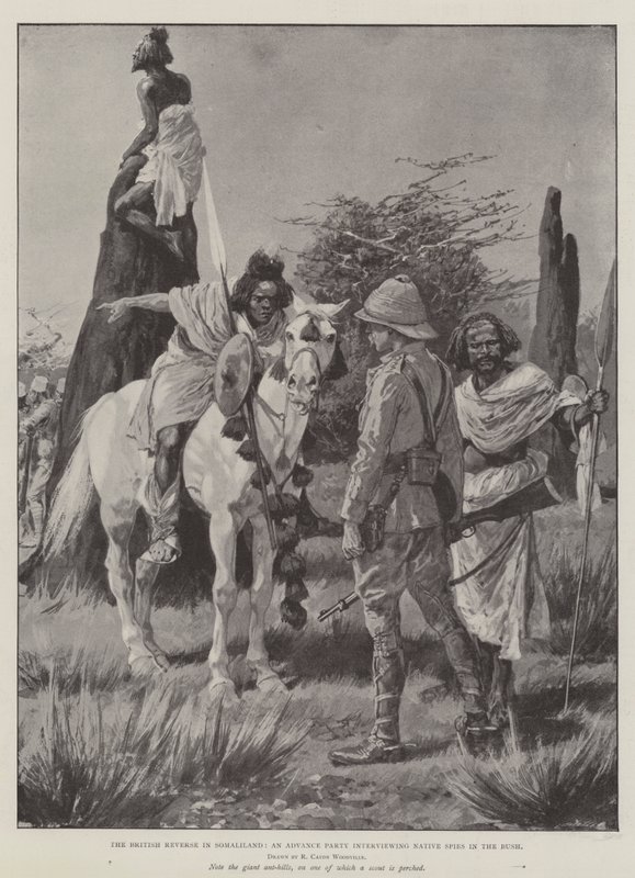 De Britse Terugtocht in Somaliland, een Voorhoede interviewt Inheemse Spionnen in de Bush door Richard Caton Woodville junior