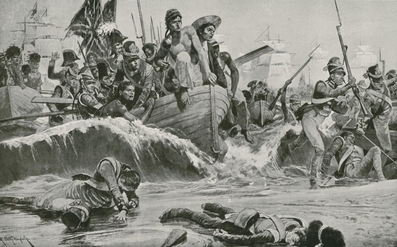 De Britse Troepen Forceren een Landing bij Aboukir Bay tegenover de Franse Batterijen door Richard Caton Woodville junior