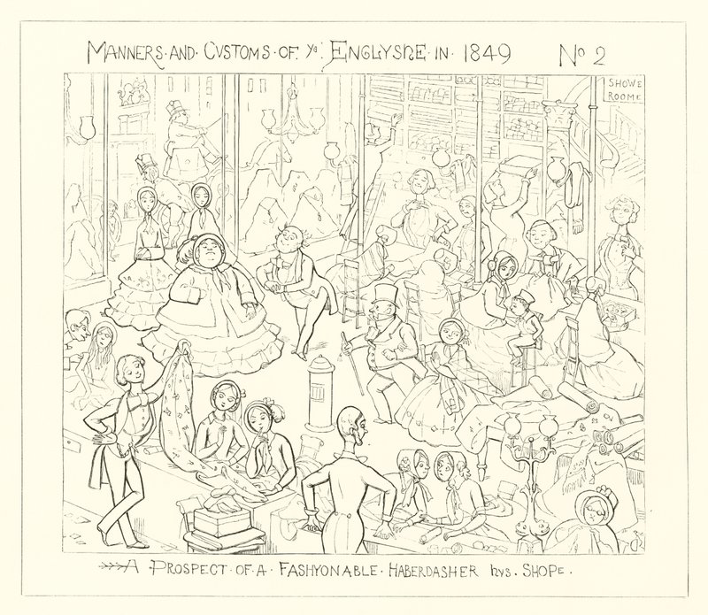 Een vooruitzicht van een modieuze fourniturenwinkel door Richard Doyle