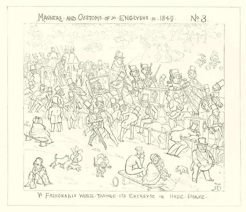 De modieuze wereld die haar oefening doet in Hyde Park door Richard Doyle