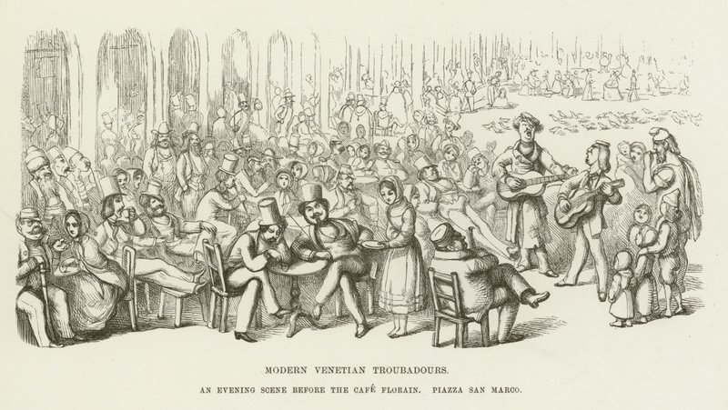 Moderne Venetiaanse troubadours, een avondscène voor het Café Florain, Piazza San Marco door Richard Doyle