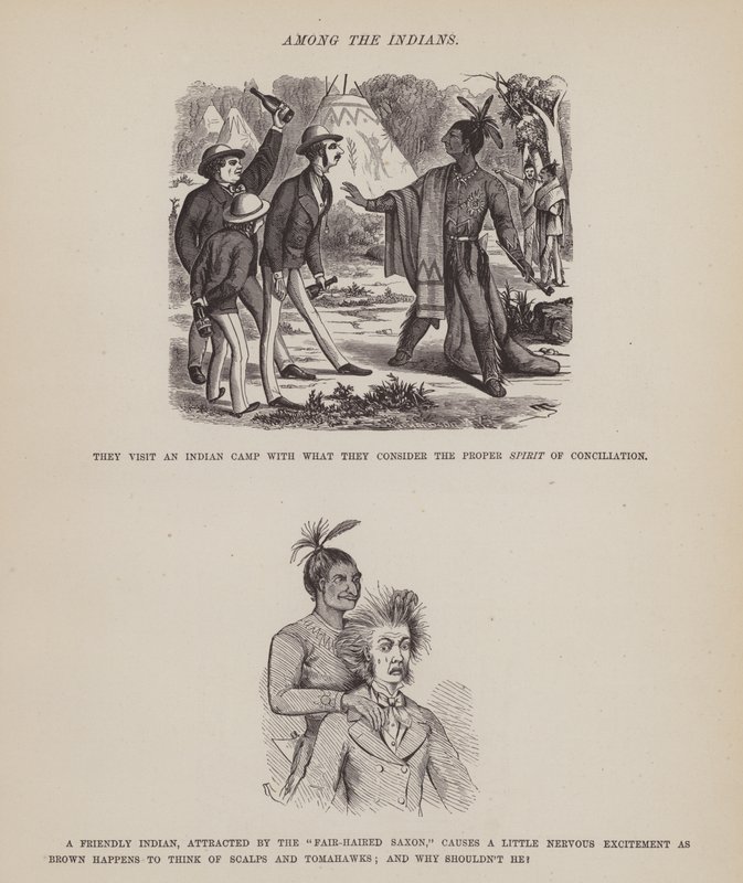 Pagina uit De Amerikaanse tour van de heren Brown, Jones en Robinson (gravure) door Richard Doyle