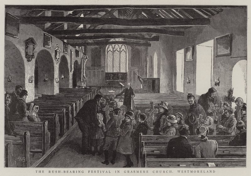 Het Rush-Bearing Festival in Grasmere Church, Westmoreland door Robert Barnes