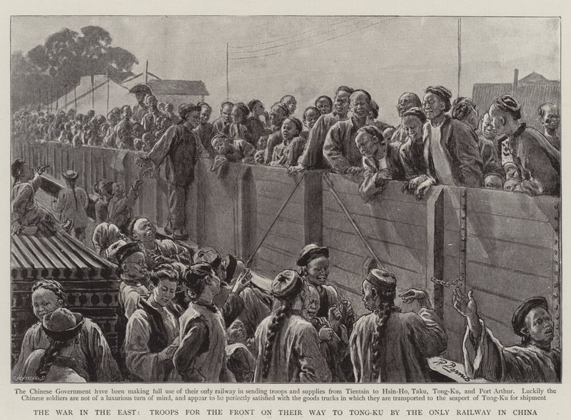 De Oorlog in het Oosten, Troepen voor het Front op Weg naar Tong-Ku via de Enige Spoorlijn in China door Robert Barnes