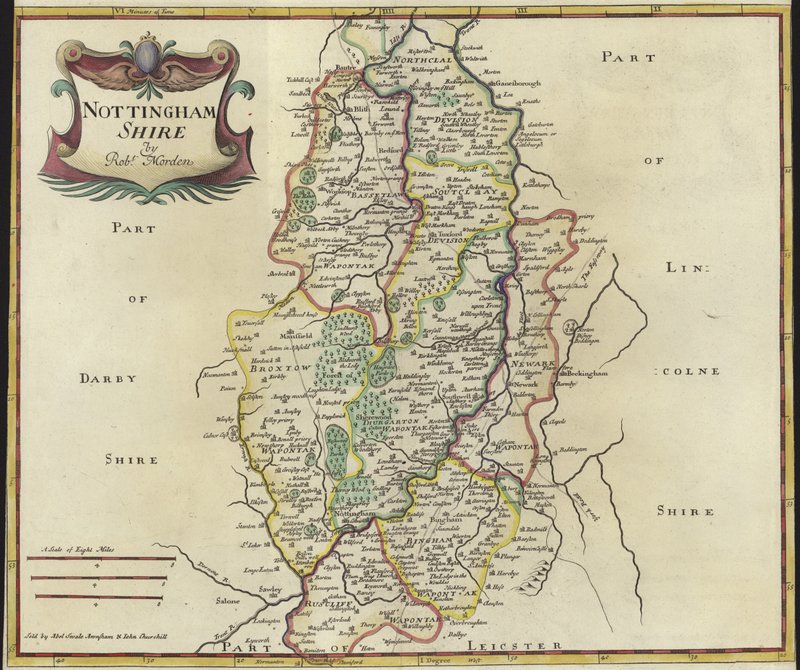Kaart van Nottinghamshire door Robert Morden